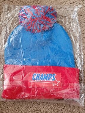 Champs Kids Blue and Red Pom-Pom Beanie